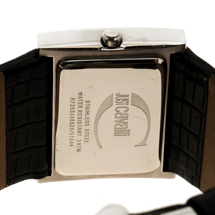 Pre Owned Just Cavalli Black Stainless Steel Rectangle Women's Wristwatch 35 mm