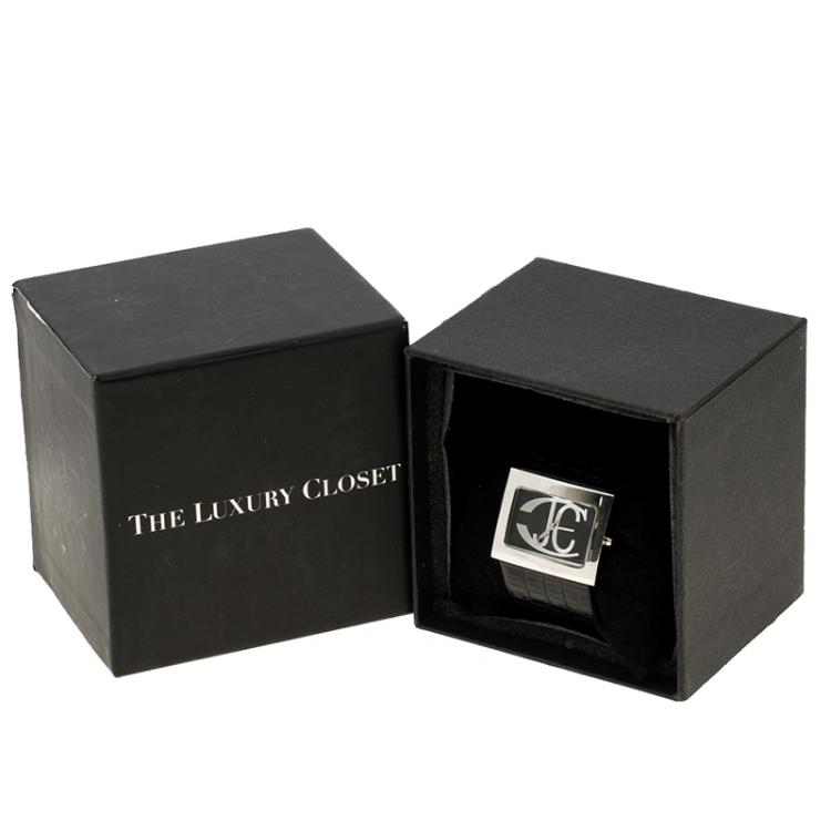 Pre Owned Just Cavalli Black Stainless Steel Rectangle Women's Wristwatch 35 mm