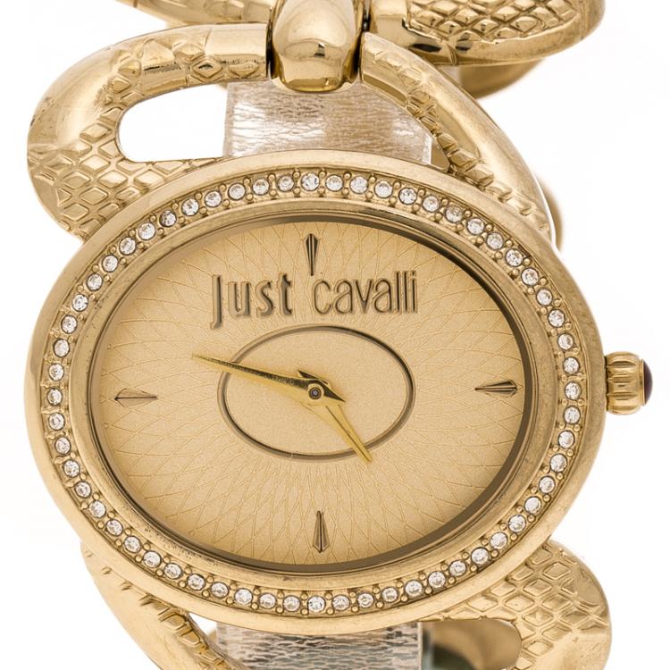 Pre Owned Roberto Cavalli Gold Tone Serpenti R7253577591 Women's Wristwatch 36 mm