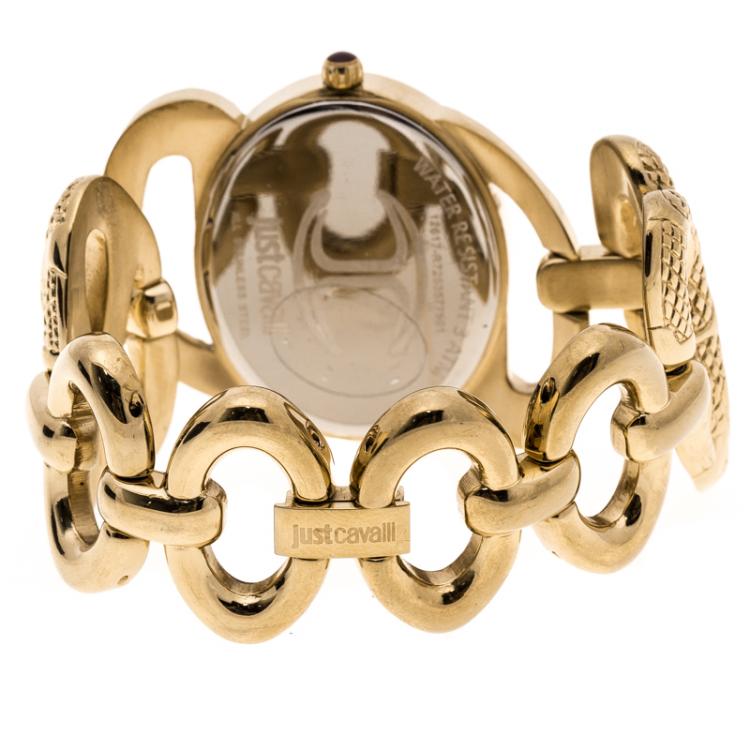 Pre Owned Roberto Cavalli Gold Tone Serpenti R7253577591 Women's Wristwatch 36 mm