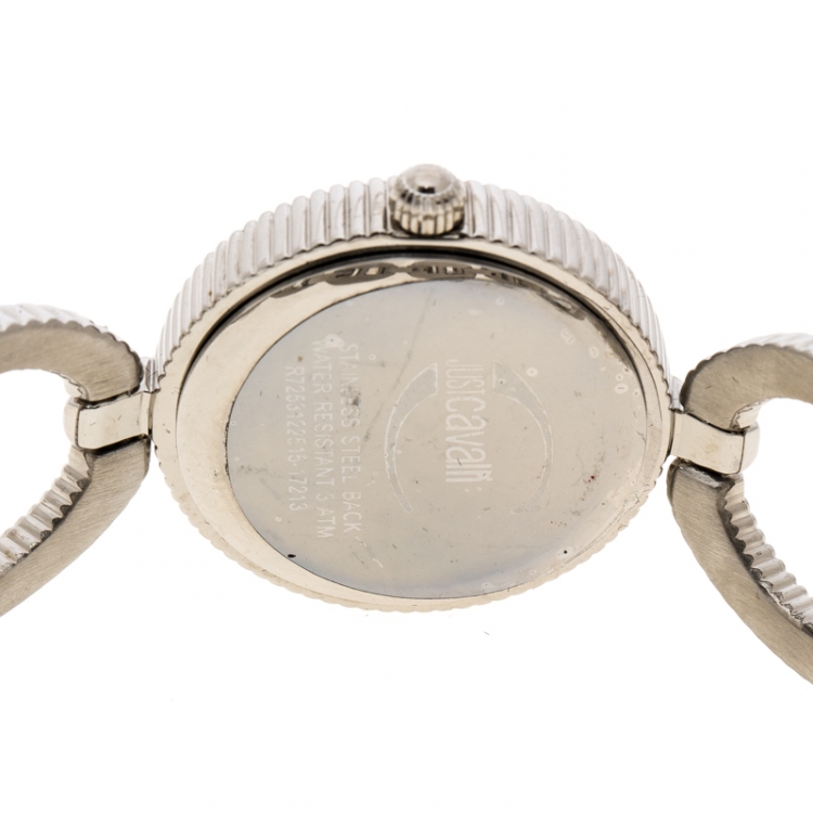 Pre Owned Just Cavalli Silver White Silver Tone Crystal Studded R725122515 Women's Wristwatch 30 mm