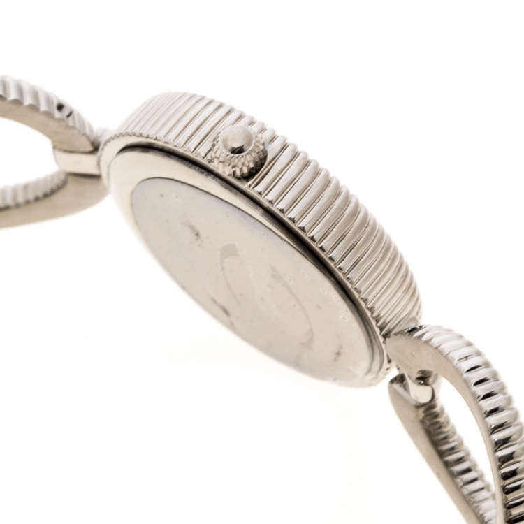 Pre Owned Just Cavalli Silver White Silver Tone Crystal Studded R725122515 Women's Wristwatch 30 mm