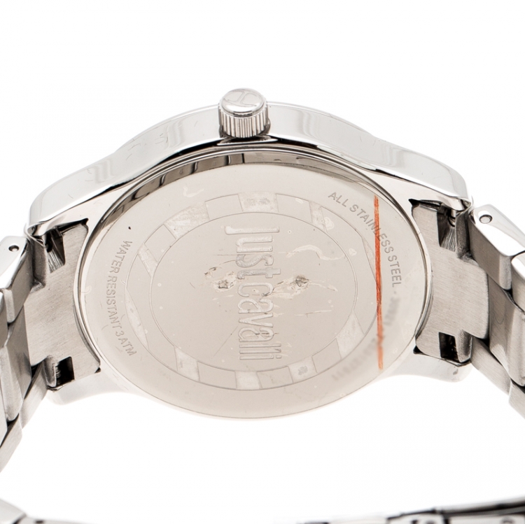 Pre Owned Just Cavalli Black Stainless Steel Crystal Embellished Huge R7253127511 Women's Wristwatch 38 mm