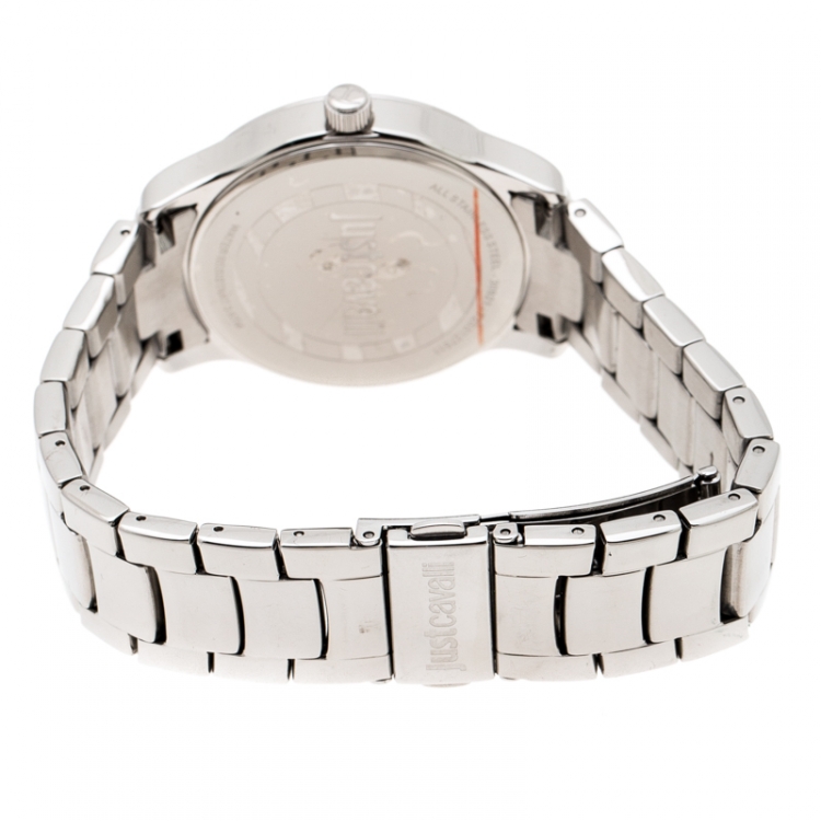 Pre Owned Just Cavalli Black Stainless Steel Crystal Embellished Huge R7253127511 Women's Wristwatch 38 mm