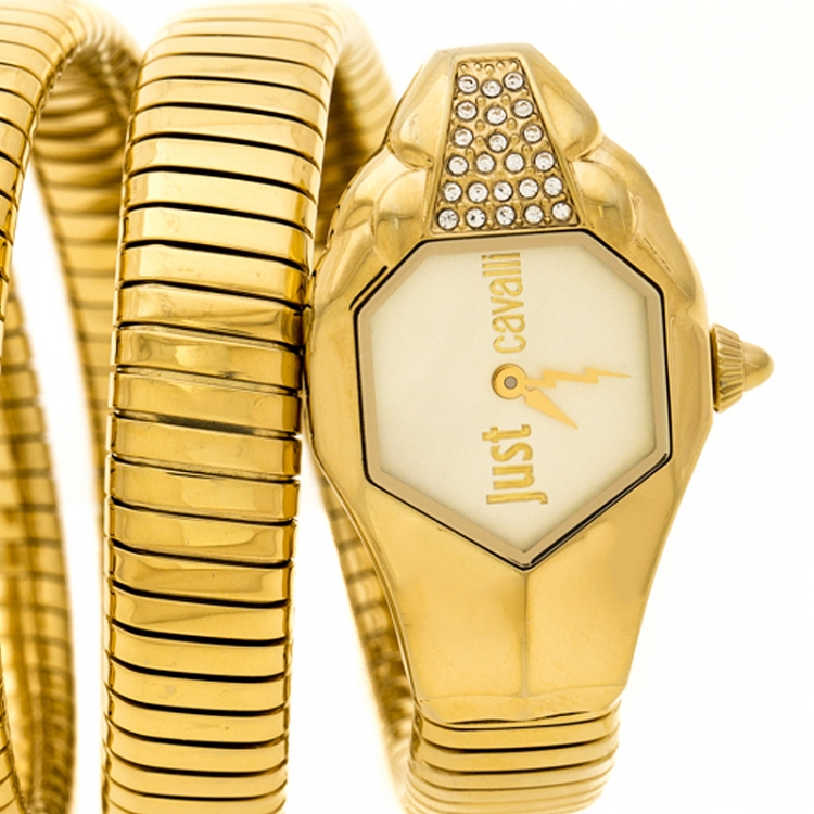 Pre Owned Just Cavalli Yellow Gold Plated Stainless Steel Glam Chic 1L022 Women's Wristwatch 22 mm