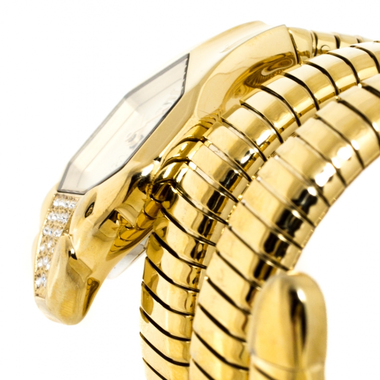 Pre Owned Just Cavalli Yellow Gold Plated Stainless Steel Glam Chic 1L022 Women's Wristwatch 22 mm