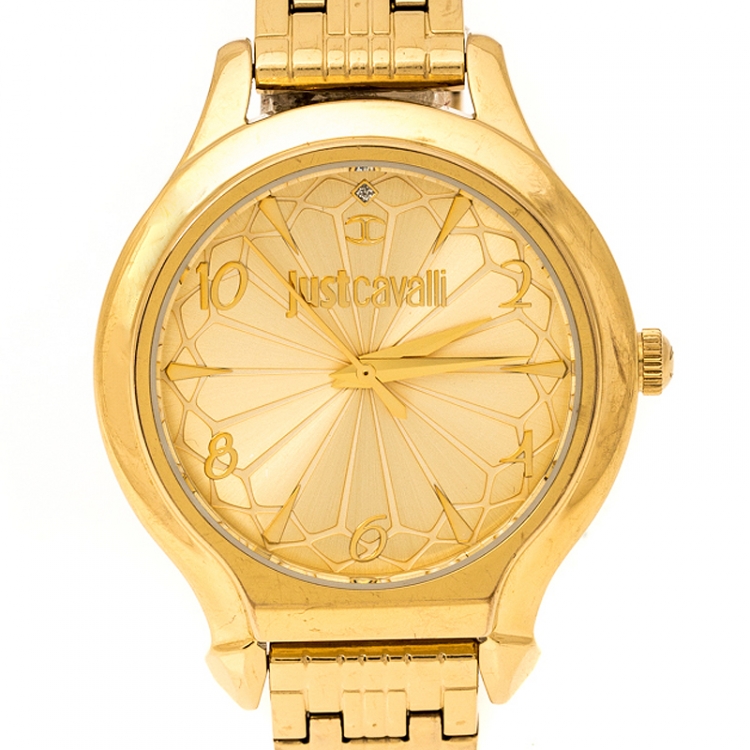 Pre Owned Just Cavalli Yellow Gold Plated Stainless Steel R7253533501 Women's Wristwatch 36 mm