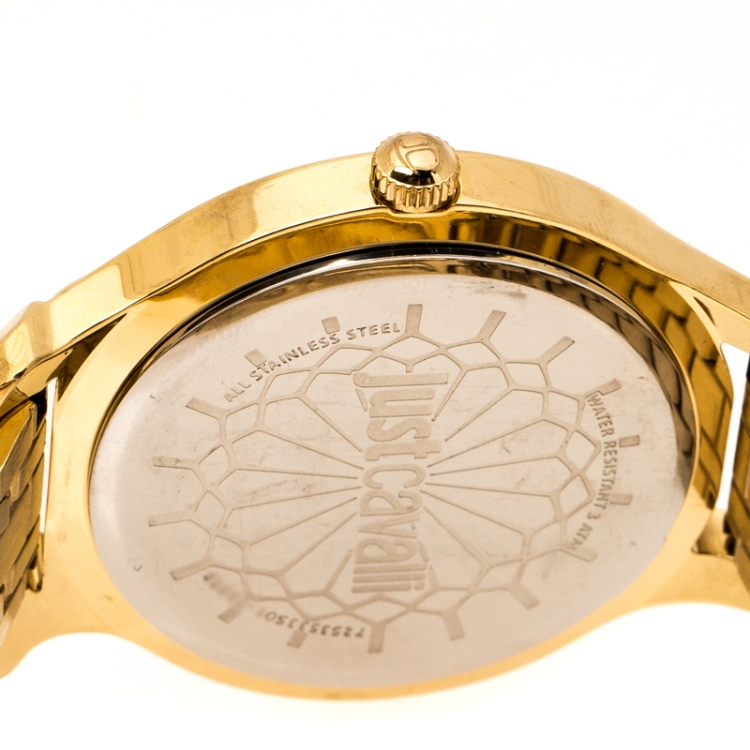 Pre Owned Just Cavalli Yellow Gold Plated Stainless Steel R7253533501 Women's Wristwatch 36 mm
