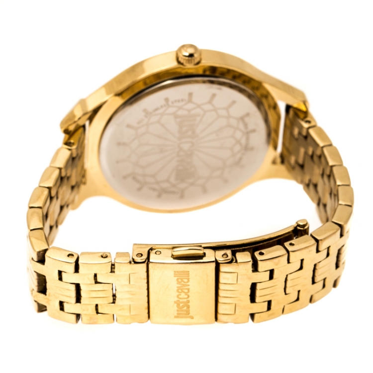 Pre Owned Just Cavalli Yellow Gold Plated Stainless Steel R7253533501 Women's Wristwatch 36 mm