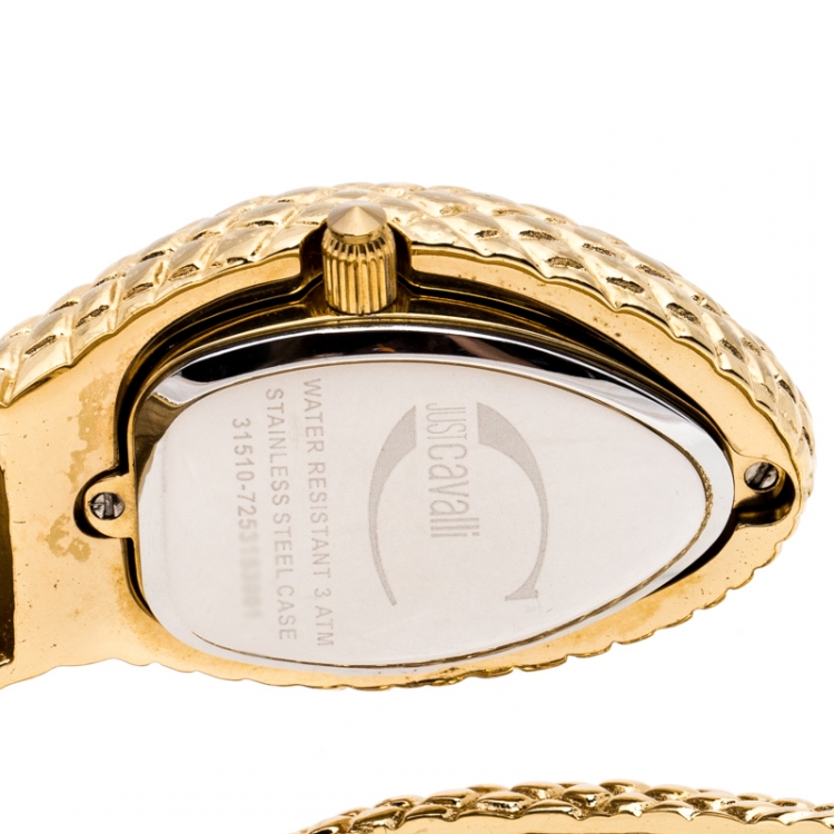 Pre Owned Just Cavalli Champagne Gold Plated Stainless Steel Serpent Bracelet Poison Women's Wristwatch 27 mm