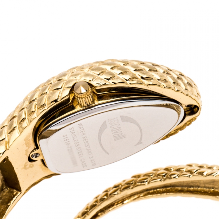 Pre Owned Just Cavalli Champagne Gold Plated Stainless Steel Serpent Bracelet Poison Women's Wristwatch 27 mm