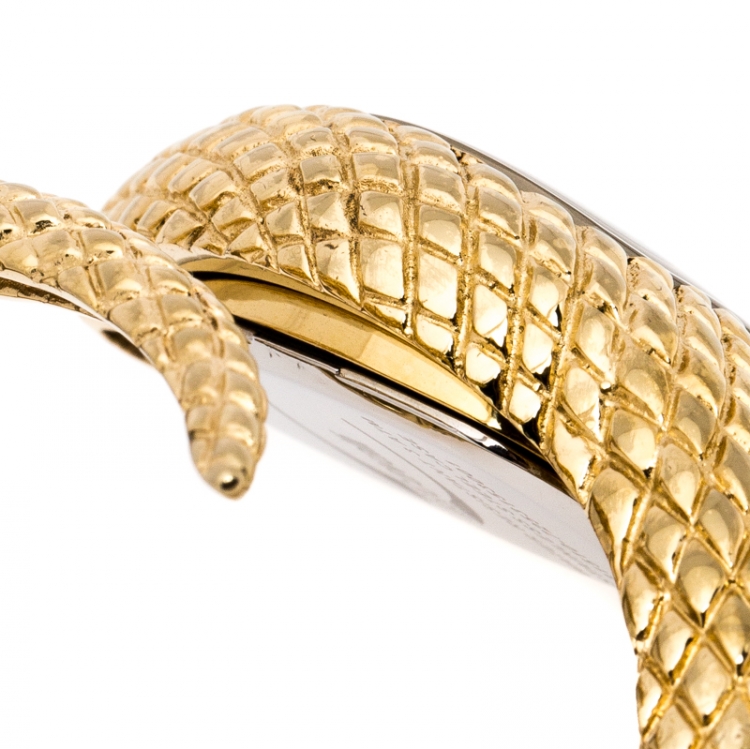 Pre Owned Just Cavalli Champagne Gold Plated Stainless Steel Serpent Bracelet Poison Women's Wristwatch 27 mm
