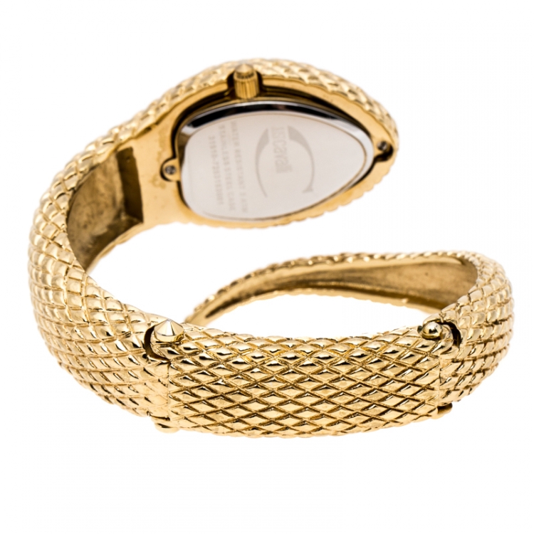 Pre Owned Just Cavalli Champagne Gold Plated Stainless Steel Serpent Bracelet Poison Women's Wristwatch 27 mm