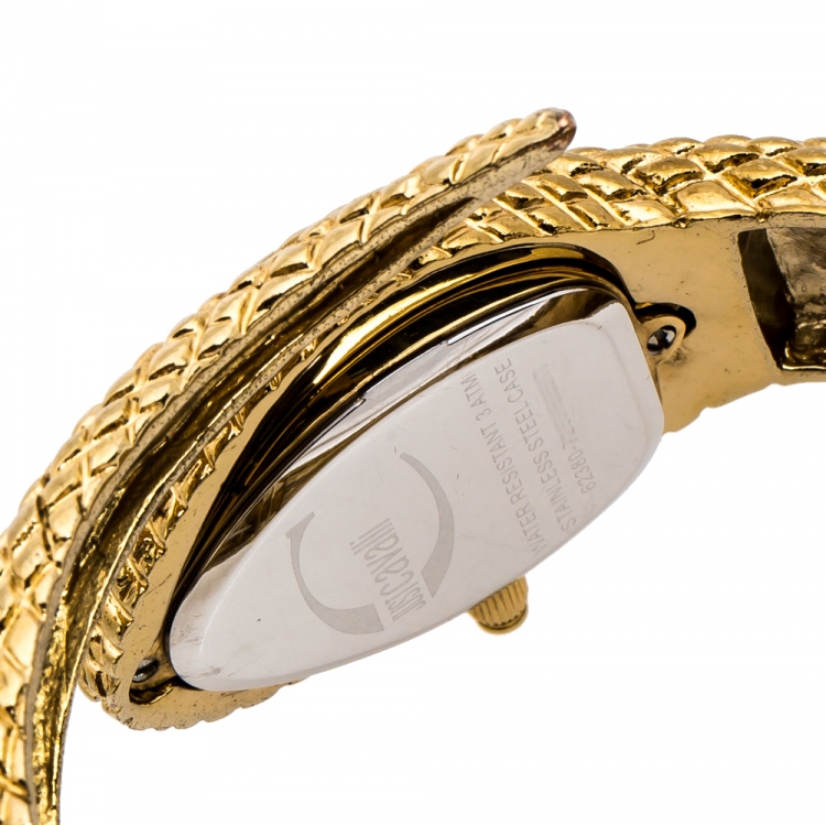 Pre Owned Just Cavalli Champagne Gold Plated Stainless Steel Serpent Bracelet Poison Women's Wristwatch 27 mm
