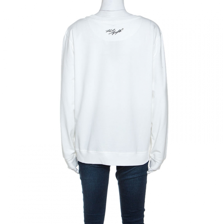 Pre Owned Karl Lagerfeld White Paris Sketch Cotton Embellished Sweatshirt M