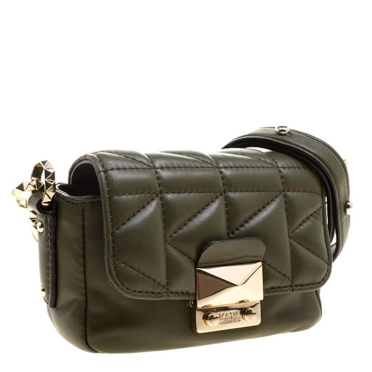 Pre Owned Karl Lagerfeld Olive Green Leather Mini K/Kuilted Crossbody Bag