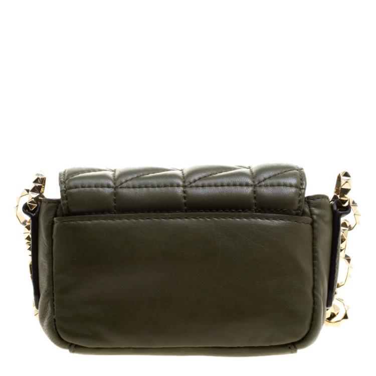 Pre Owned Karl Lagerfeld Olive Green Leather Mini K/Kuilted Crossbody Bag