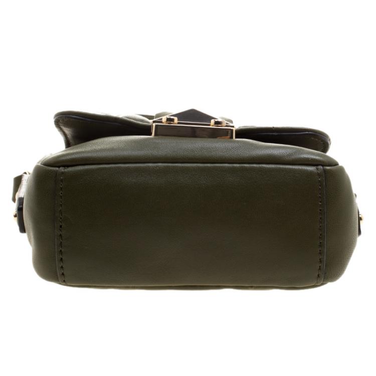 Pre Owned Karl Lagerfeld Olive Green Leather Mini K/Kuilted Crossbody Bag