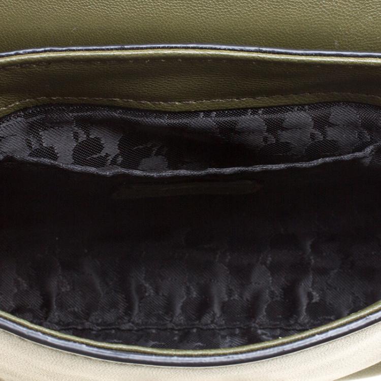 Pre Owned Karl Lagerfeld Olive Green Leather Mini K/Kuilted Crossbody Bag