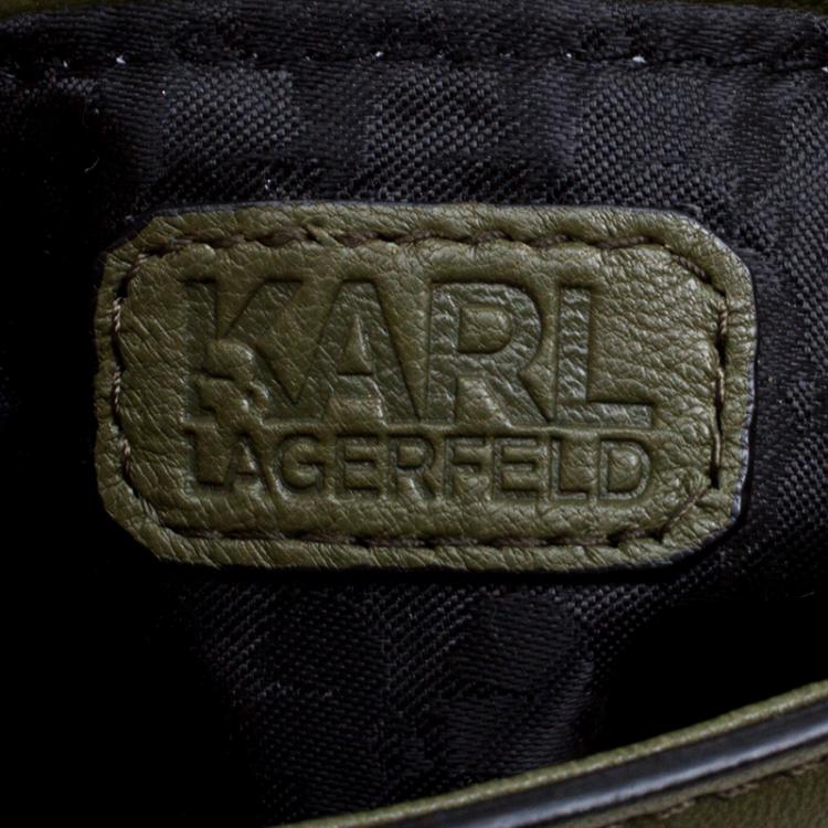 Pre Owned Karl Lagerfeld Olive Green Leather Mini K/Kuilted Crossbody Bag