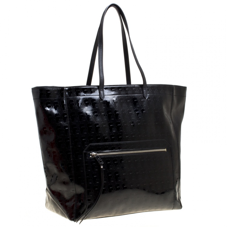Pre Owned Karl Lagerfeld Black Coated Canvas Large Kache Shopping Tote 