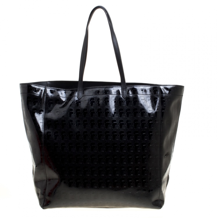 Pre Owned Karl Lagerfeld Black Coated Canvas Large Kache Shopping Tote 