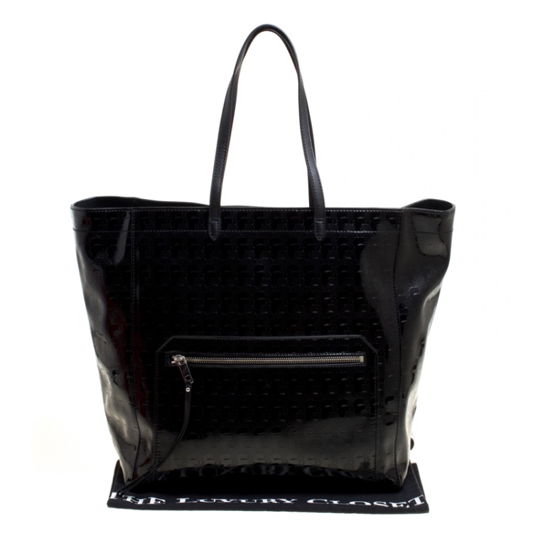 Pre Owned Karl Lagerfeld Black Coated Canvas Large Kache Shopping Tote 
