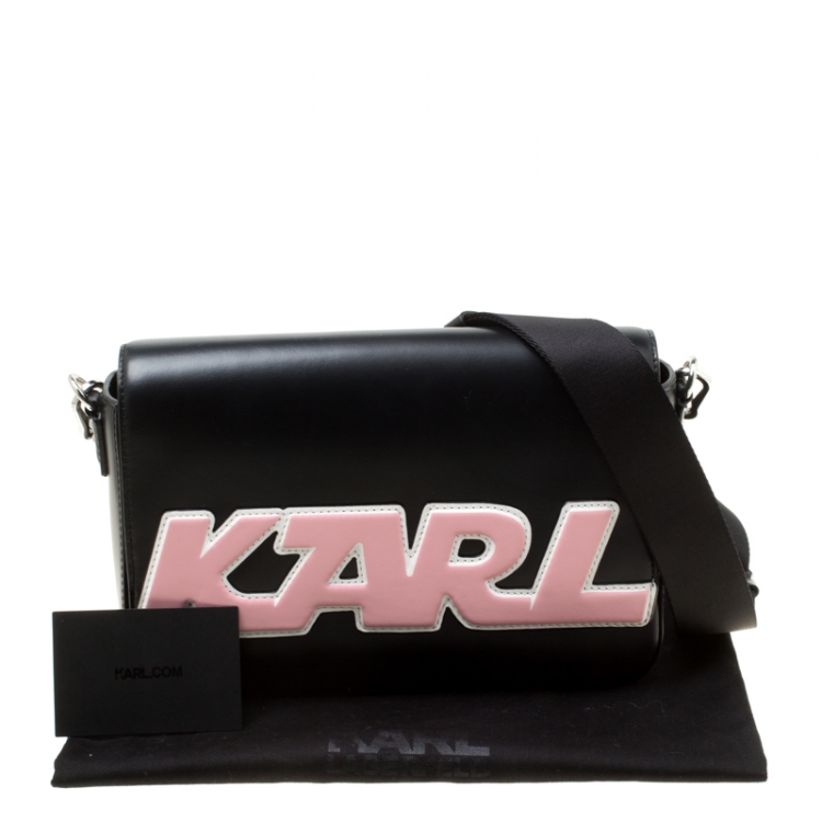 Pre Owned Karl Lagerfeld Black Leather k Sport Shoulder Bag  