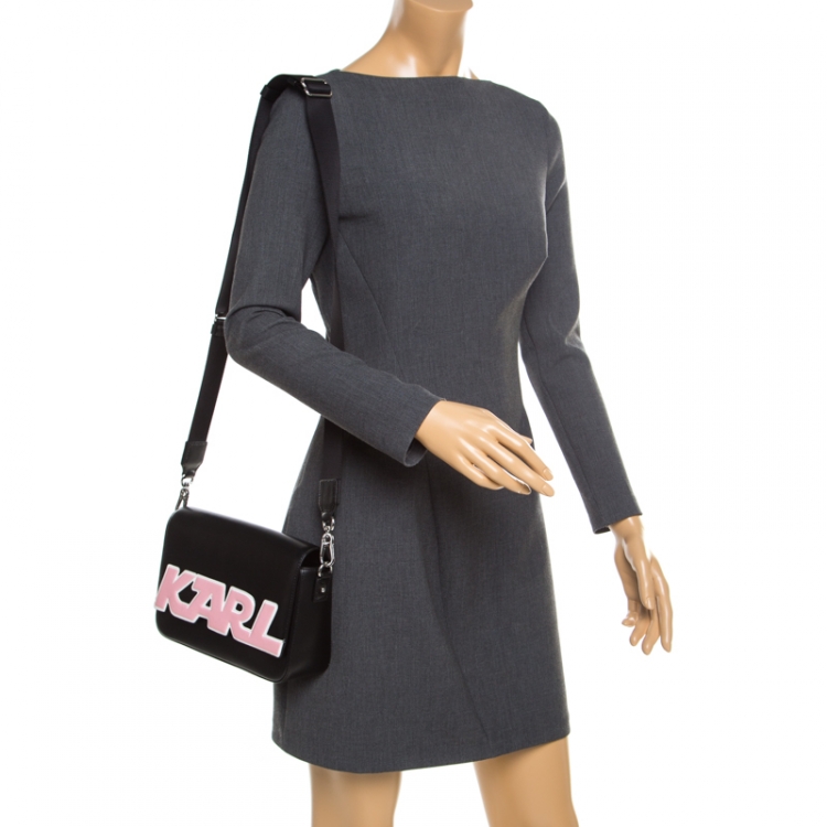 Pre Owned Karl Lagerfeld Black Leather k Sport Shoulder Bag  