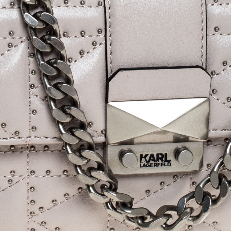 Pre Owned Karl Lagerfeld Taupe K Kuilted Studs Crossbody Bag 