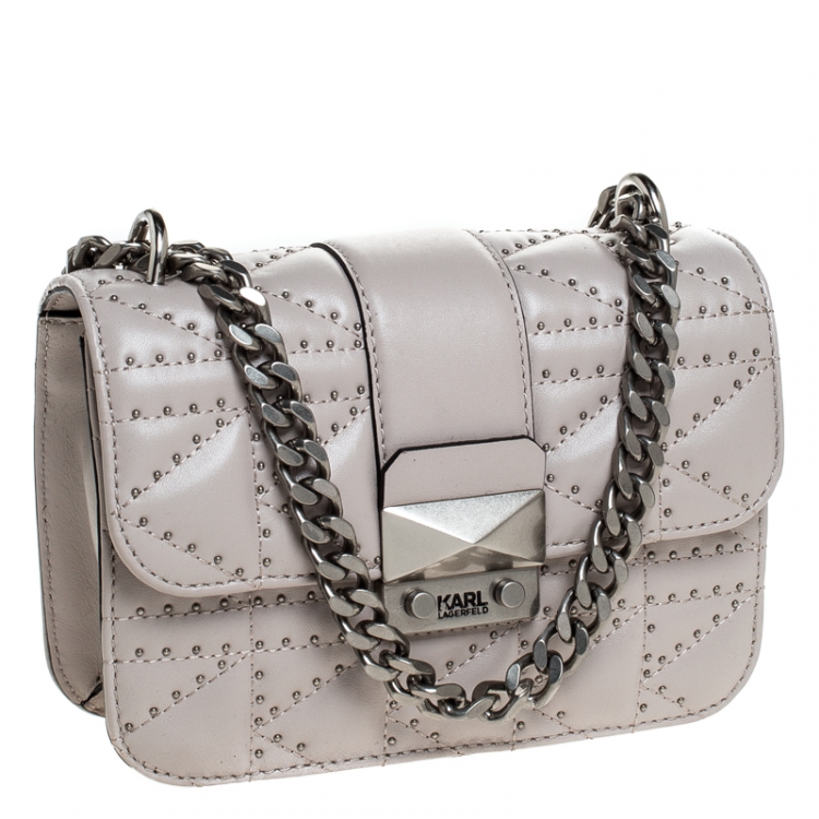 Pre Owned Karl Lagerfeld Taupe K Kuilted Studs Crossbody Bag 