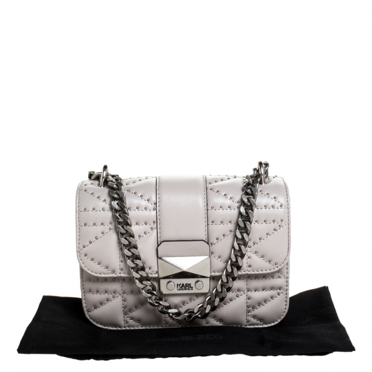 Pre Owned Karl Lagerfeld Taupe K Kuilted Studs Crossbody Bag 