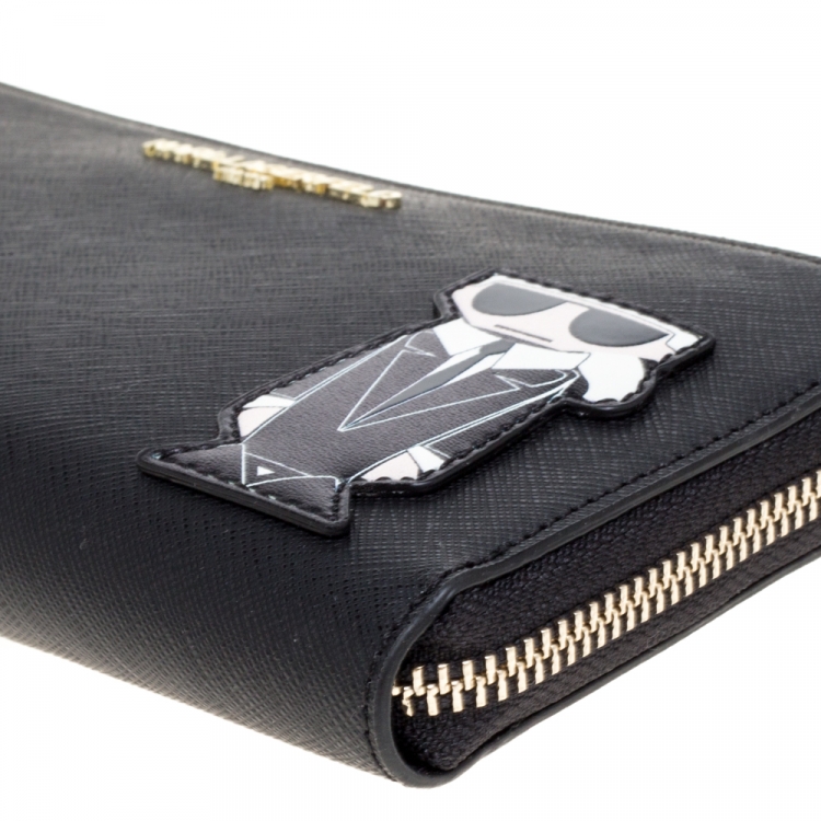 Pre Owned Karl Lagerfeld Black K Ikonik Zip Around Wallet 