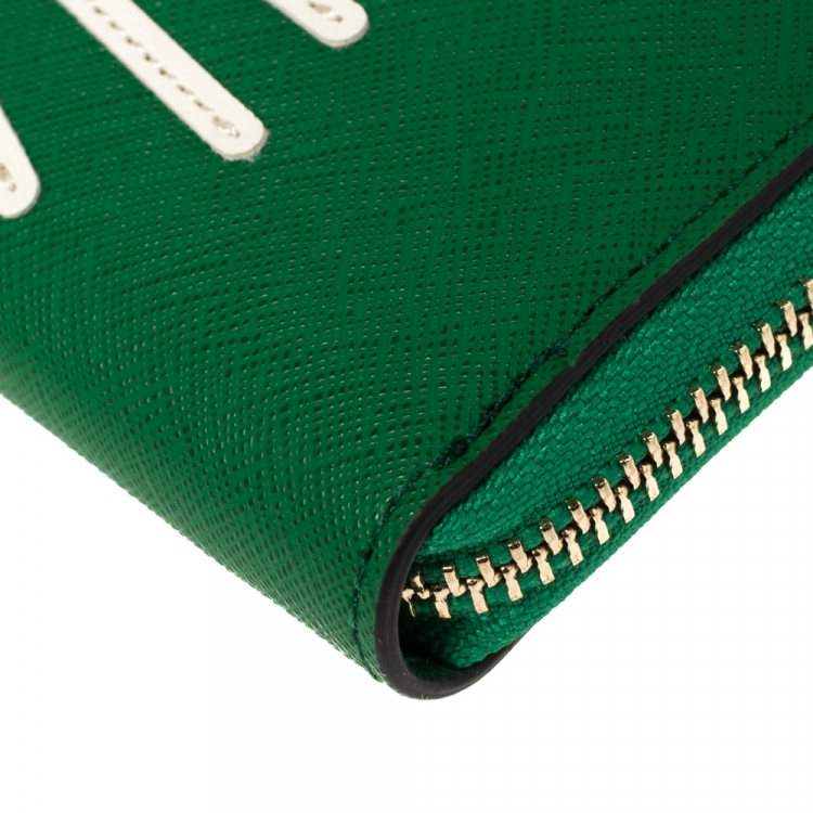 Pre Owned Karl Lagerfeld Green Leather Choupette Zip Around Wallet