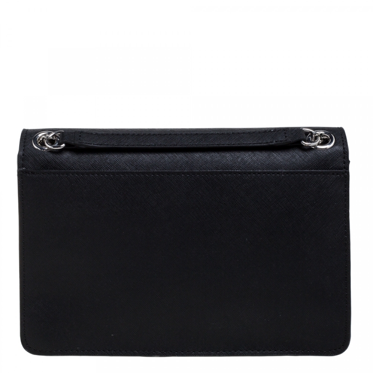 Pre Owned Karl Lagerfeld Black Leather Maybelle Chain Shoulder Bag