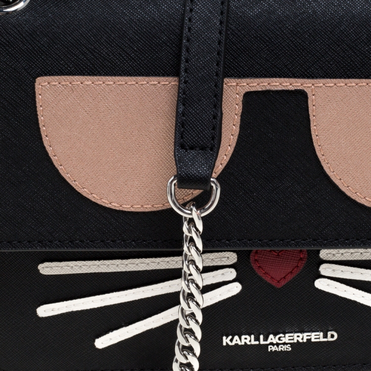 Pre Owned Karl Lagerfeld Black Leather Maybelle Chain Shoulder Bag