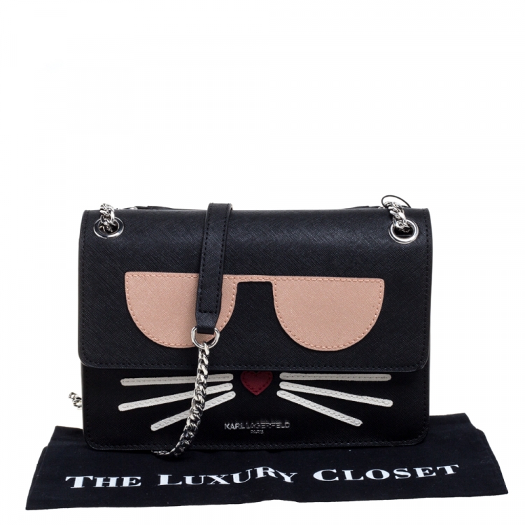 Pre Owned Karl Lagerfeld Black Leather Maybelle Chain Shoulder Bag