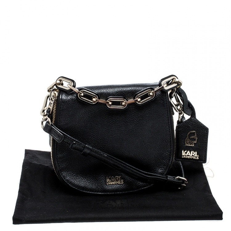 Pre Owned Karl Lagerfeld Black Leather Small K Shoulder Bag