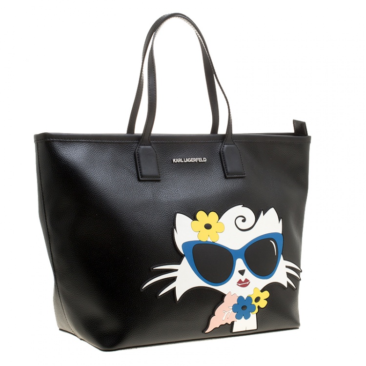 Pre Owned Karl Lagerfield Black PVC Choupette Beach Shopper Tote