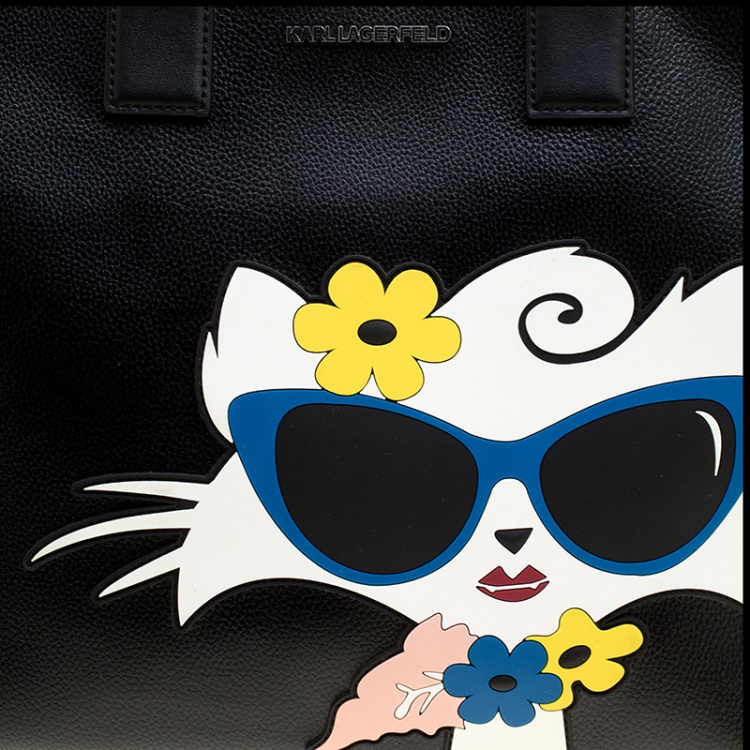 Pre Owned Karl Lagerfield Black PVC Choupette Beach Shopper Tote