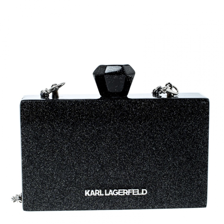 Pre Owned Karl Lagerfeld Black Acrylic Luxury Is A Discipline Box Clutch