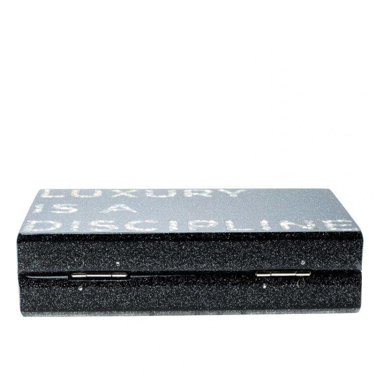 Pre Owned Karl Lagerfeld Black Acrylic Luxury Is A Discipline Box Clutch