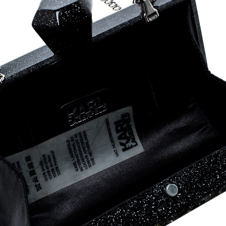 Pre Owned Karl Lagerfeld Black Acrylic Luxury Is A Discipline Box Clutch