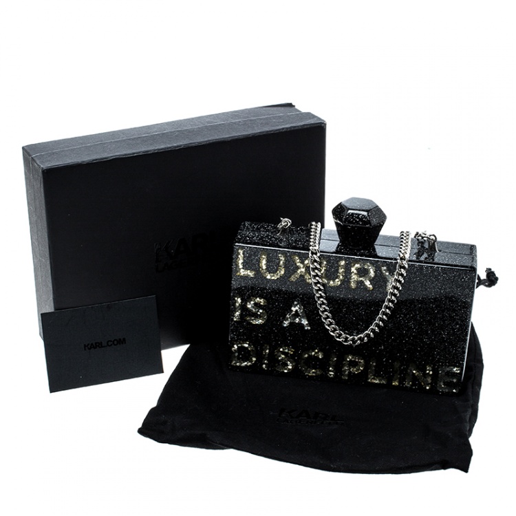Pre Owned Karl Lagerfeld Black Acrylic Luxury Is A Discipline Box Clutch