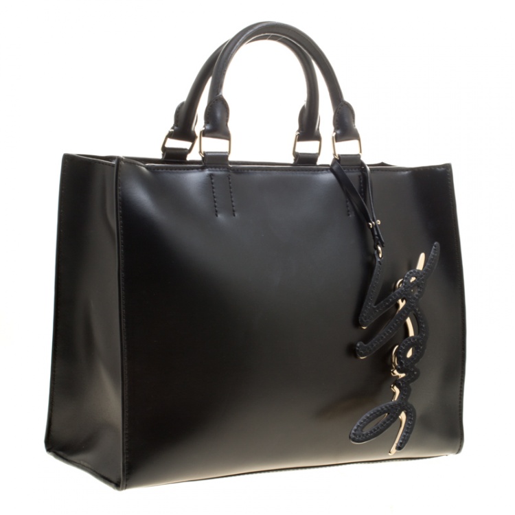 Pre Owned Karl Lagerfeld Black Leather K Signature Shopper Tote