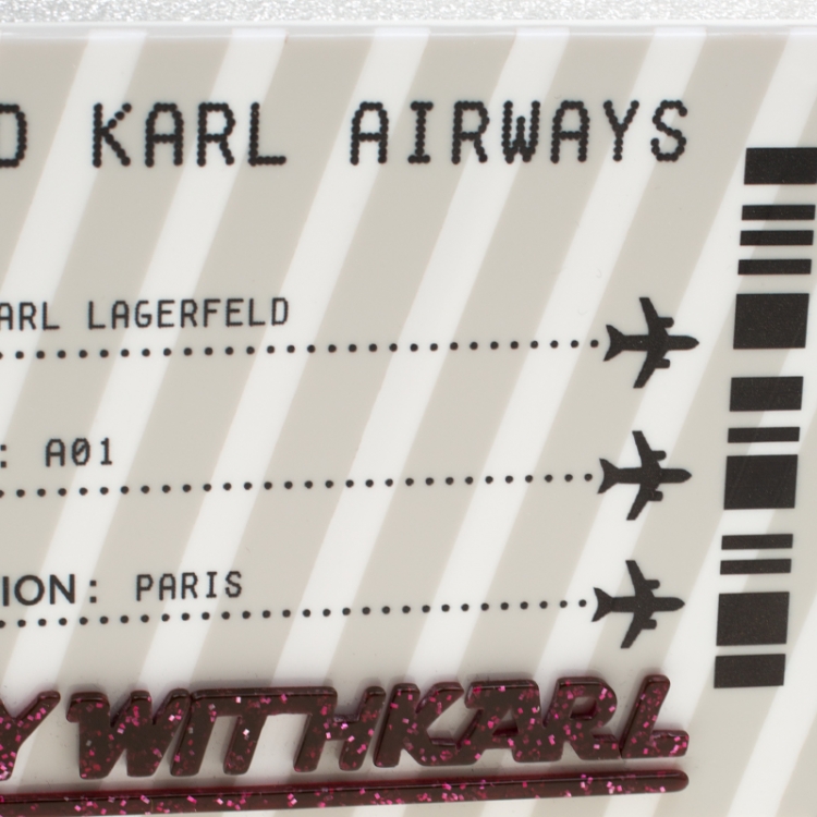 Pre Owned Karl Lagerfeld Silver Glitter Acrylic Jet Boarding Pass Minaudere Clutch