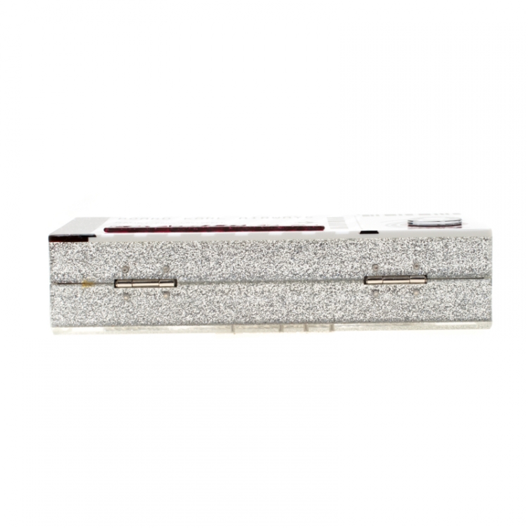 Pre Owned Karl Lagerfeld Silver Glitter Acrylic Jet Boarding Pass Minaudere Clutch