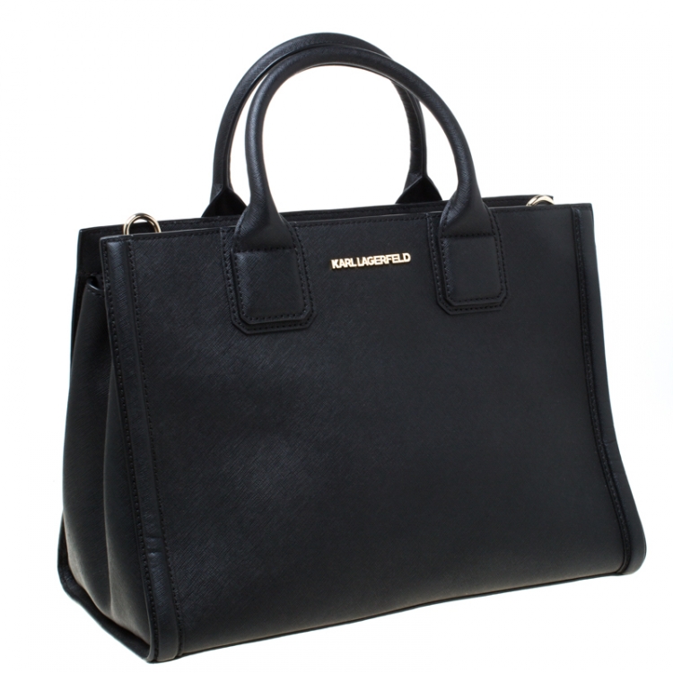 Pre Owned Karl Lagerfeld Black Leather K Klassik Tote