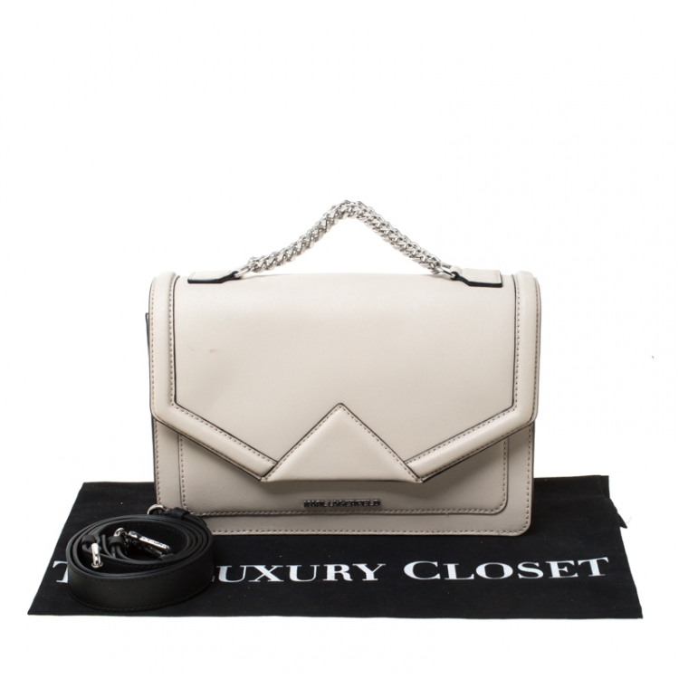 Pre Owned Karl Lagerfeld Ivory Leather K Klassik Top Handle Bag 
