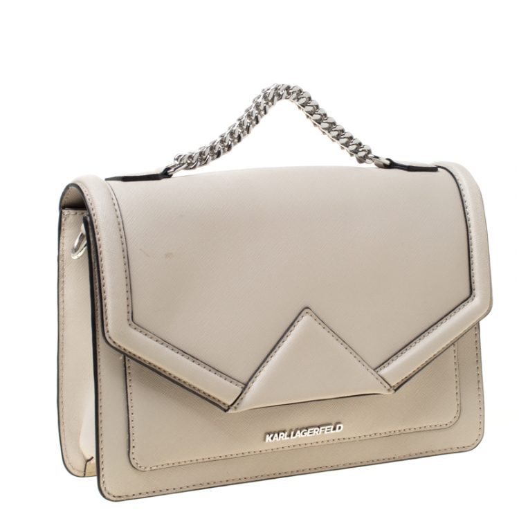 Pre Owned Karl Lagerfeld Ivory Leather K Klassik Top Handle Bag 